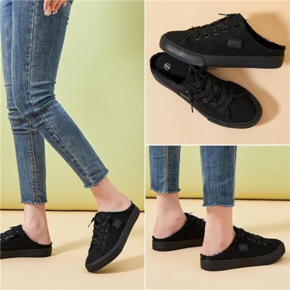 Women's Slip on Sneakers Canvas Slip Full Black - Picture 5 of 6
